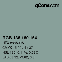 Color code: RGB 136 160 154 | qconv.com