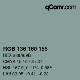 Color code: RGB 136 160 155 | qconv.com