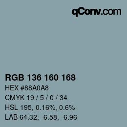 Color code: RGB 136 160 168 | qconv.com