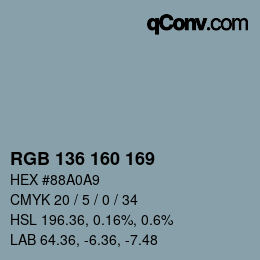 Color code: RGB 136 160 169 | qconv.com