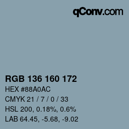 カラーコード: RGB 136 160 172 | qconv.com