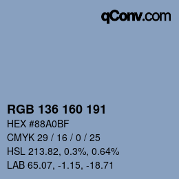 Color code: RGB 136 160 191 | qconv.com