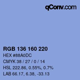 Color code: RGB 136 160 220 | qconv.com