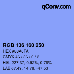 Color code: RGB 136 160 250 | qconv.com