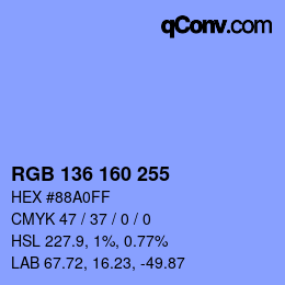 Color code: RGB 136 160 255 | qconv.com