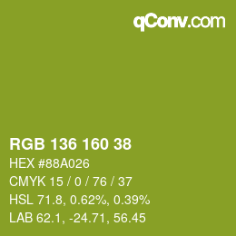 Color code: RGB 136 160 38 | qconv.com