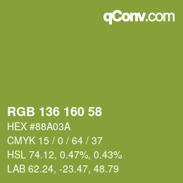 Color code: RGB 136 160 58 | qconv.com