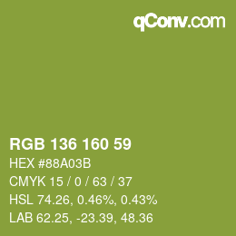 Color code: RGB 136 160 59 | qconv.com