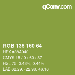 Color code: RGB 136 160 64 | qconv.com