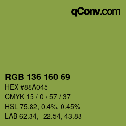 Color code: RGB 136 160 69 | qconv.com