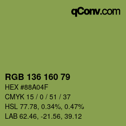 Color code: RGB 136 160 79 | qconv.com