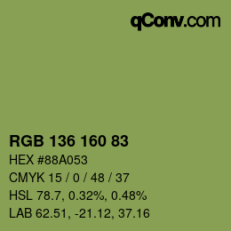 Color code: RGB 136 160 83 | qconv.com