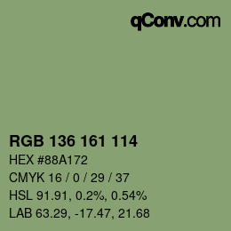 Color code: RGB 136 161 114 | qconv.com