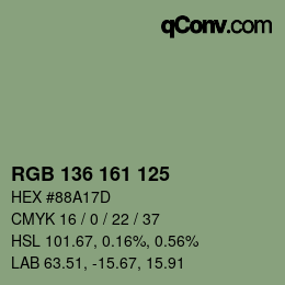 Color code: RGB 136 161 125 | qconv.com