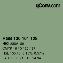 Color code: RGB 136 161 128 | qconv.com