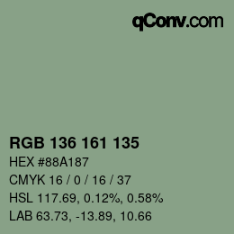 Color code: RGB 136 161 135 | qconv.com