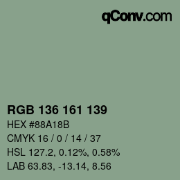 Color code: RGB 136 161 139 | qconv.com