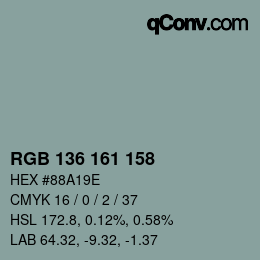 Farbcode: RGB 136 161 158 | qconv.com
