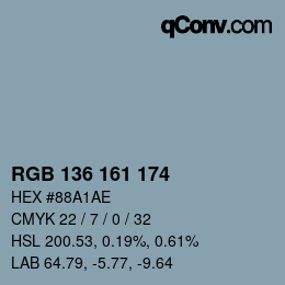 カラーコード: RGB 136 161 174 | qconv.com