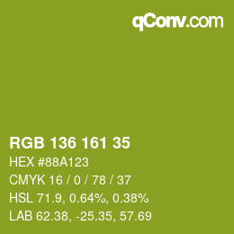 Color code: RGB 136 161 35 | qconv.com