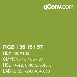 Color code: RGB 136 161 57 | qconv.com