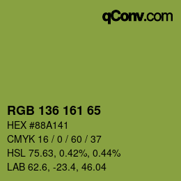 Color code: RGB 136 161 65 | qconv.com