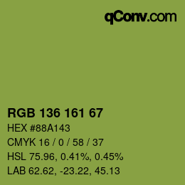 Color code: RGB 136 161 67 | qconv.com