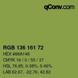 Color code: RGB 136 161 72 | qconv.com