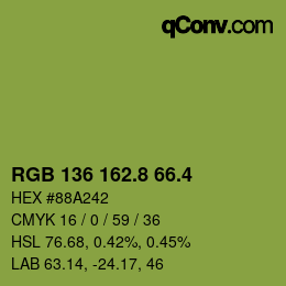 カラーコード: RGB 136 162.8 66.4 | qconv.com