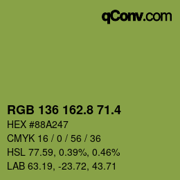 カラーコード: RGB 136 162.8 71.4 | qconv.com