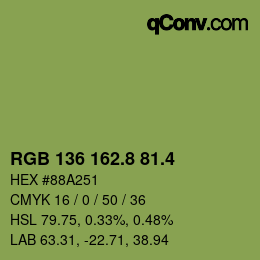 カラーコード: RGB 136 162.8 81.4 | qconv.com