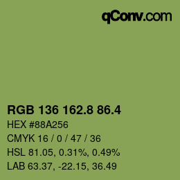 カラーコード: RGB 136 162.8 86.4 | qconv.com