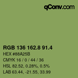 カラーコード: RGB 136 162.8 91.4 | qconv.com