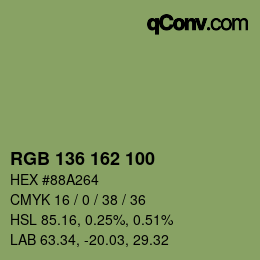 Color code: RGB 136 162 100 | qconv.com