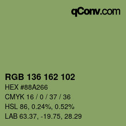 カラーコード: RGB 136 162 102 | qconv.com