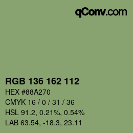 Color code: RGB 136 162 112 | qconv.com