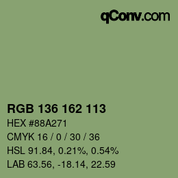 Color code: RGB 136 162 113 | qconv.com