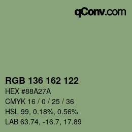 Color code: RGB 136 162 122 | qconv.com