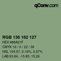 Color code: RGB 136 162 127 | qconv.com