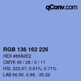 Color code: RGB 136 162 226 | qconv.com