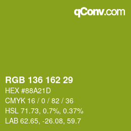 カラーコード: RGB 136 162 29 | qconv.com