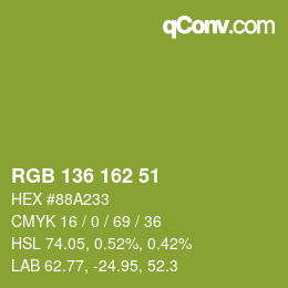 カラーコード: RGB 136 162 51 | qconv.com