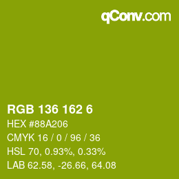 Color code: RGB 136 162 6 | qconv.com