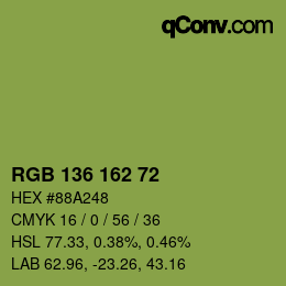 カラーコード: RGB 136 162 72 | qconv.com