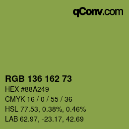 Color code: RGB 136 162 73 | qconv.com