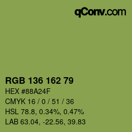 Color code: RGB 136 162 79 | qconv.com
