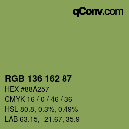 Color code: RGB 136 162 87 | qconv.com