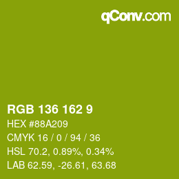 カラーコード: RGB 136 162 9 | qconv.com