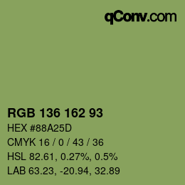 Color code: RGB 136 162 93 | qconv.com