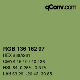 Color code: RGB 136 162 97 | qconv.com